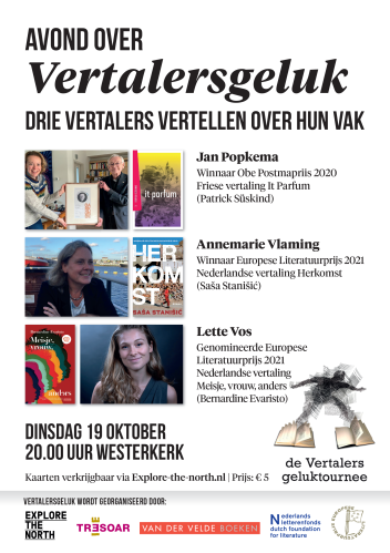 Vertalersgeluk: Avond met prijswinnende vertalers op dinsdag 19 oktober in samenwerking met Tresoar en Boekhandel Van der Velde